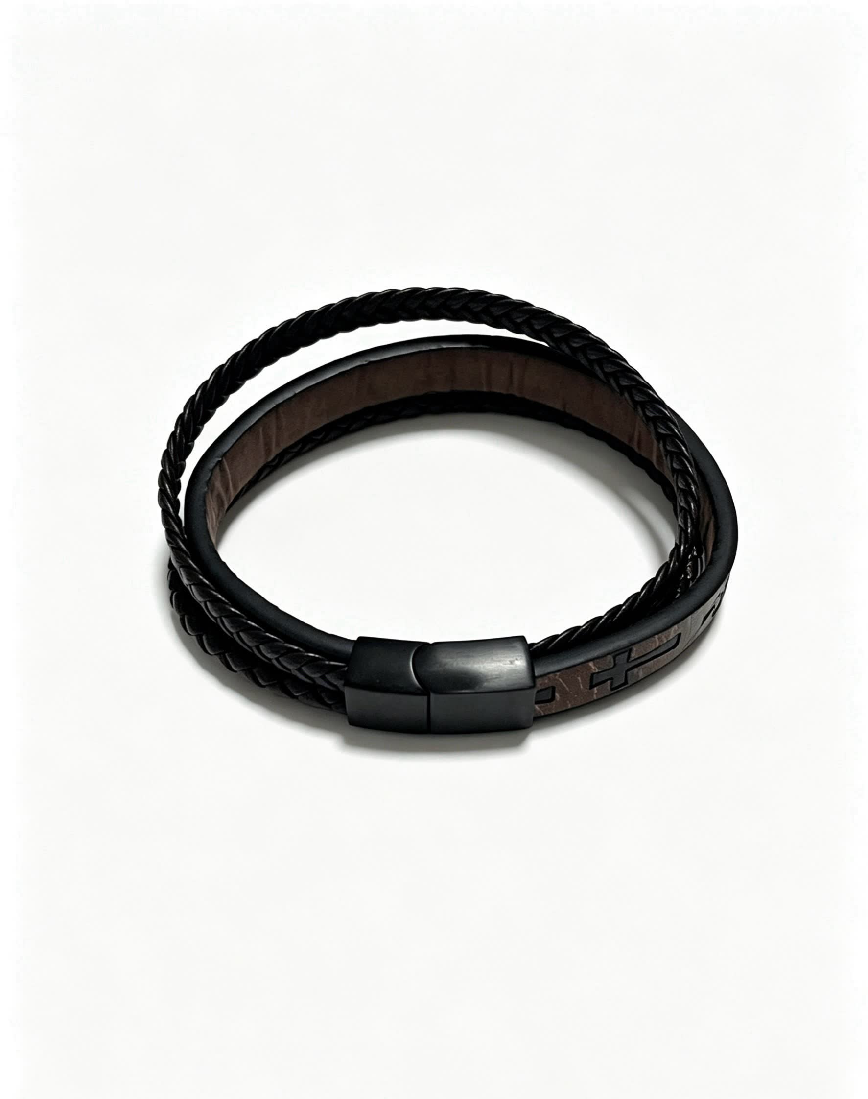 Chrome Hearts Men's Brown Leather Bracelet with Cross Design
